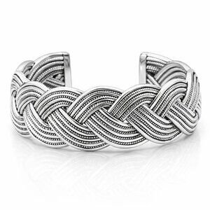 Vintage-Style Silver Braided Chunky Cuff Bracelet